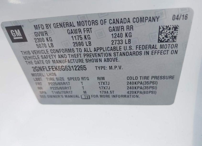 Photo 9 of 2016 Chevrolet Equinox LT (VIN 2GNFLFEK6G6312265)