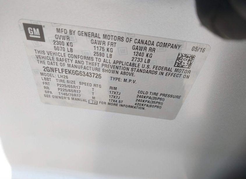 Photo 9 of 2016 Chevrolet Equinox LT (VIN 2GNFLFEK6G6343726)