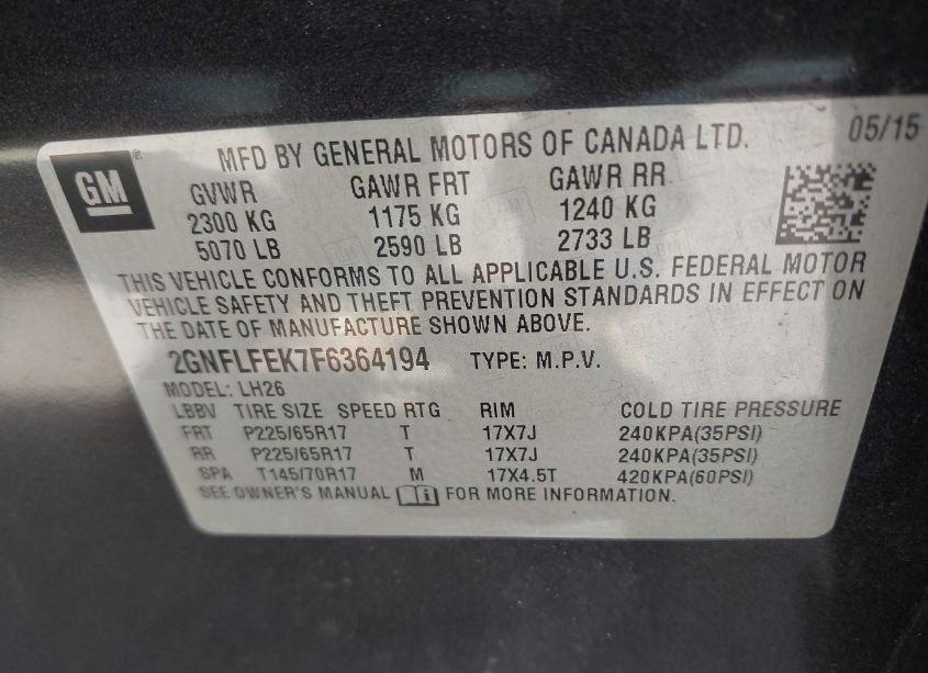 Photo 9 of 2015 Chevrolet Equinox 1LT (VIN 2GNFLFEK7F6364194)