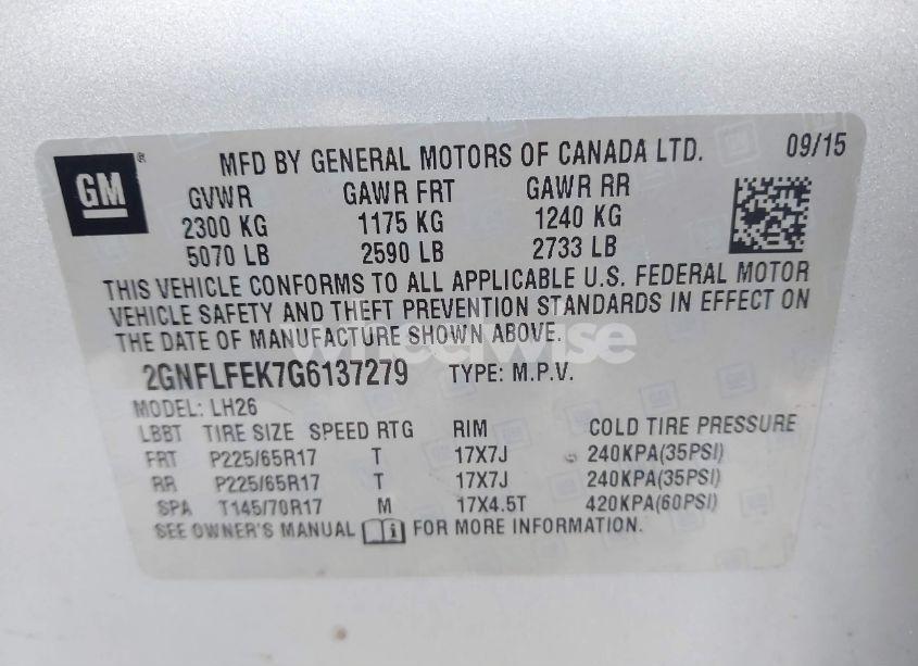 Photo 9 of 2016 Chevrolet Equinox LT (VIN 2GNFLFEK7G6137279)