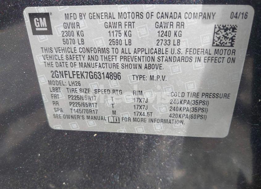 Photo 9 of 2016 Chevrolet Equinox LT (VIN 2GNFLFEK7G6314896)