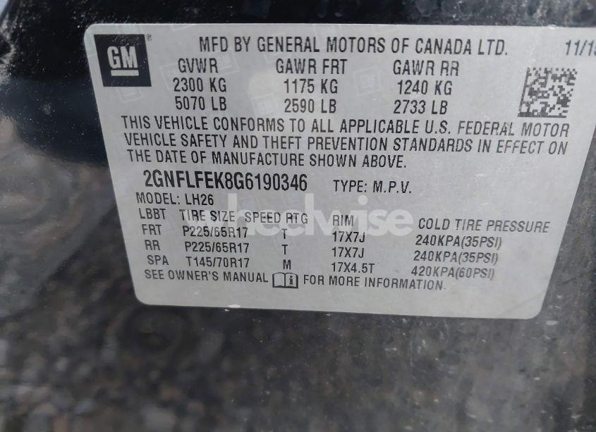 Photo 9 of 2016 Chevrolet Equinox LT (VIN 2GNFLFEK8G6190346)