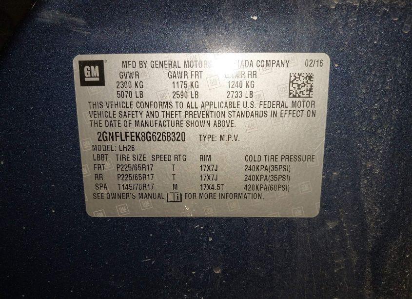 Photo 9 of 2016 Chevrolet Equinox LT (VIN 2GNFLFEK8G6268320)