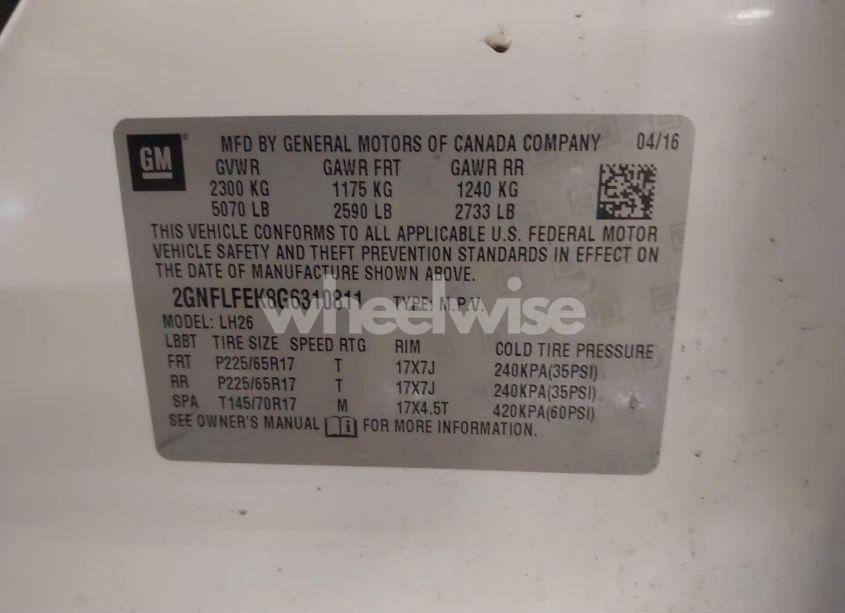 Photo 9 of 2016 Chevrolet Equinox LT (VIN 2GNFLFEK8G6310811)