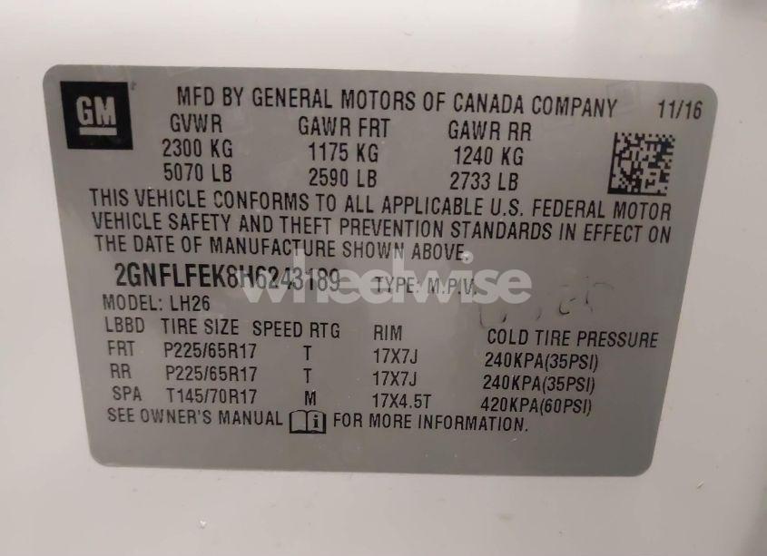 Photo 9 of 2017 Chevrolet Equinox LT (VIN 2GNFLFEK8H6243189)