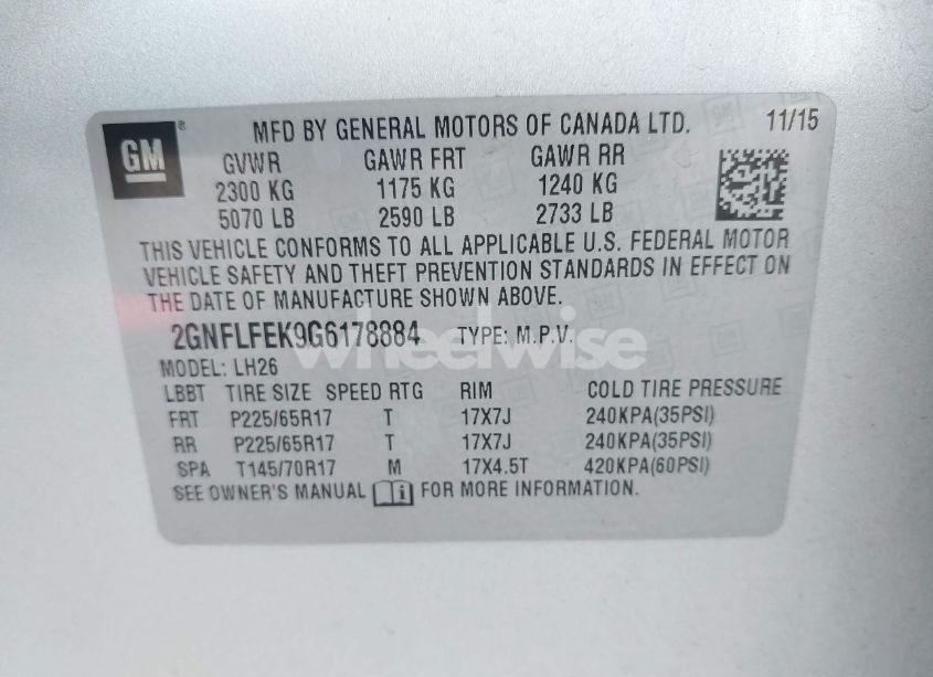 Photo 9 of 2016 Chevrolet Equinox LT (VIN 2GNFLFEK9G6178884)