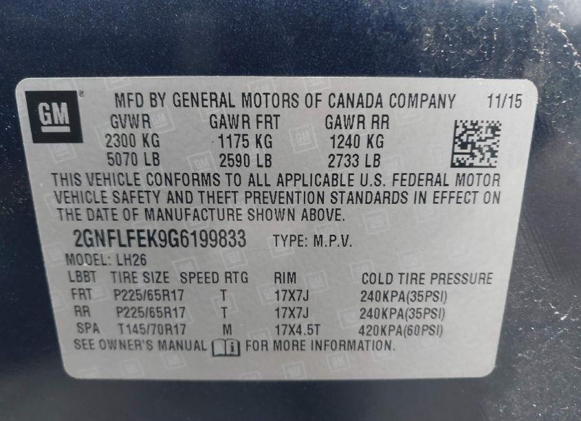 Photo 9 of 2016 Chevrolet Equinox LT (VIN 2GNFLFEK9G6199833)