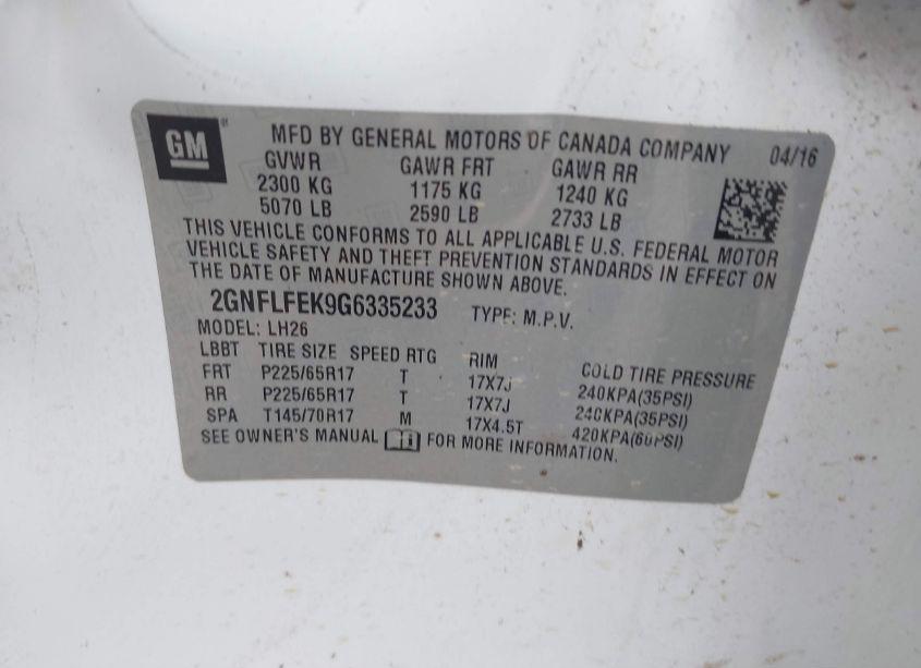 Photo 9 of 2016 Chevrolet Equinox LT (VIN 2GNFLFEK9G6335233)