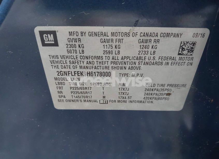 Photo 9 of 2017 Chevrolet Equinox LT (VIN 2GNFLFEK9H6178000)