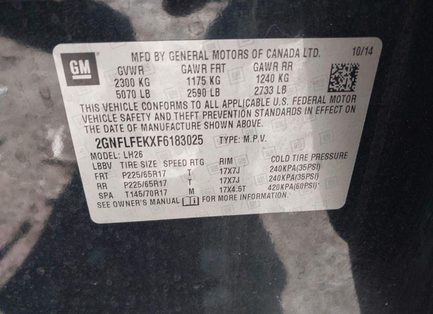 Photo 9 of 2015 Chevrolet Equinox 1LT (VIN 2GNFLFEKXF6183025)