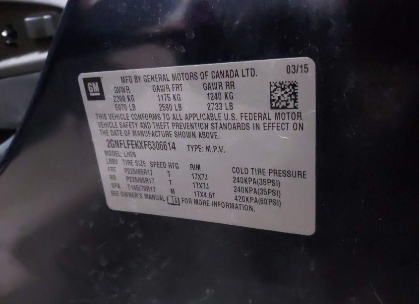 Photo 9 of 2015 Chevrolet Equinox 1LT (VIN 2GNFLFEKXF6306614)