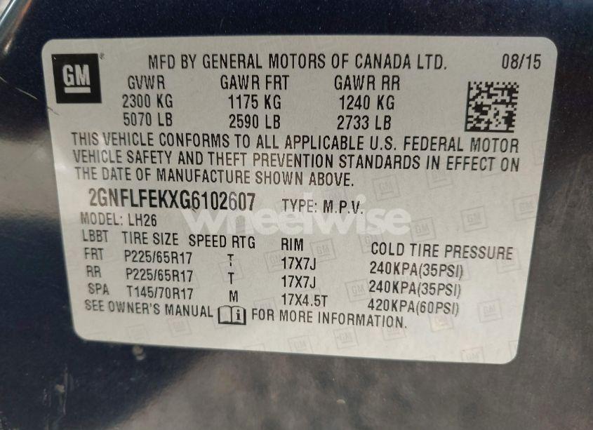 Photo 9 of 2016 Chevrolet Equinox LT (VIN 2GNFLFEKXG6102607)