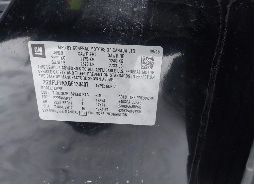 Photo 9 of 2016 Chevrolet Equinox LT (VIN 2GNFLFEKXG6130407)