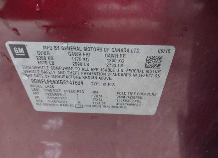 Photo 9 of 2016 Chevrolet Equinox LT (VIN 2GNFLFEKXG6147594)