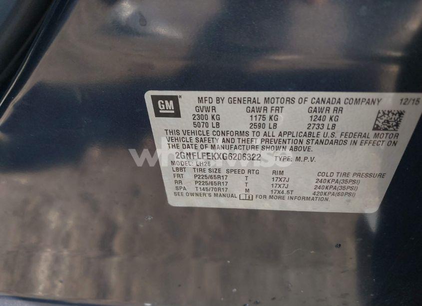 Photo 9 of 2016 Chevrolet Equinox LT (VIN 2GNFLFEKXG6206322)