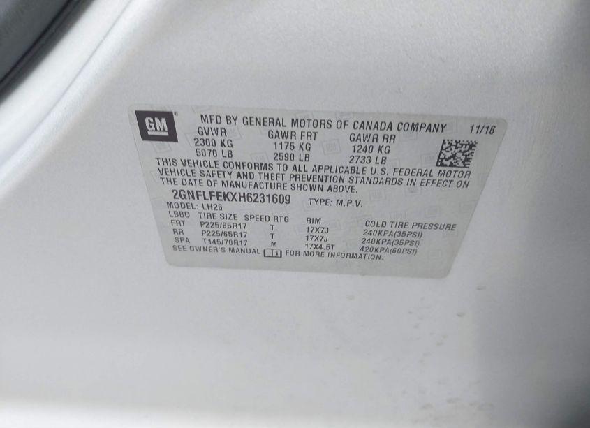 Photo 9 of 2017 Chevrolet Equinox LT (VIN 2GNFLFEKXH6231609)