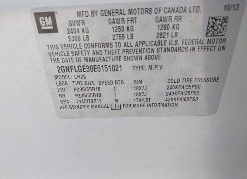 Photo 9 of 2014 Chevrolet Equinox 2LT (VIN 2GNFLGE30E6151021)