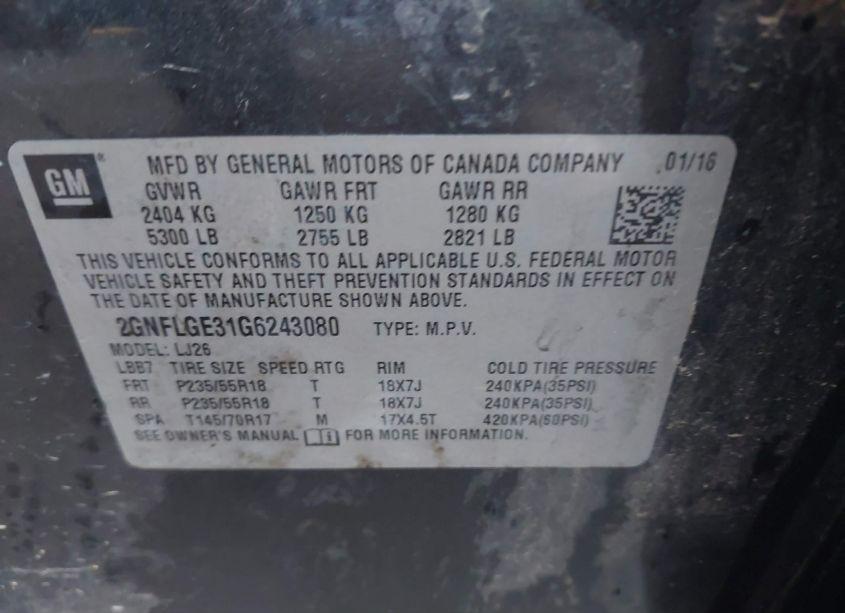 Photo 9 of 2016 Chevrolet Equinox LTZ (VIN 2GNFLGE31G6243080)