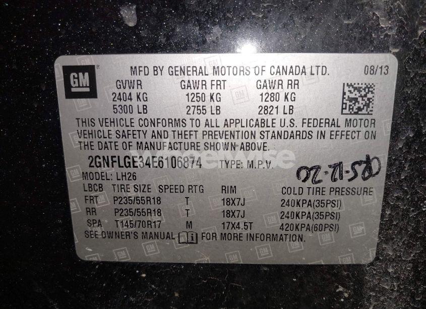 Photo 9 of 2014 Chevrolet Equinox 2LT (VIN 2GNFLGE34E6106874)