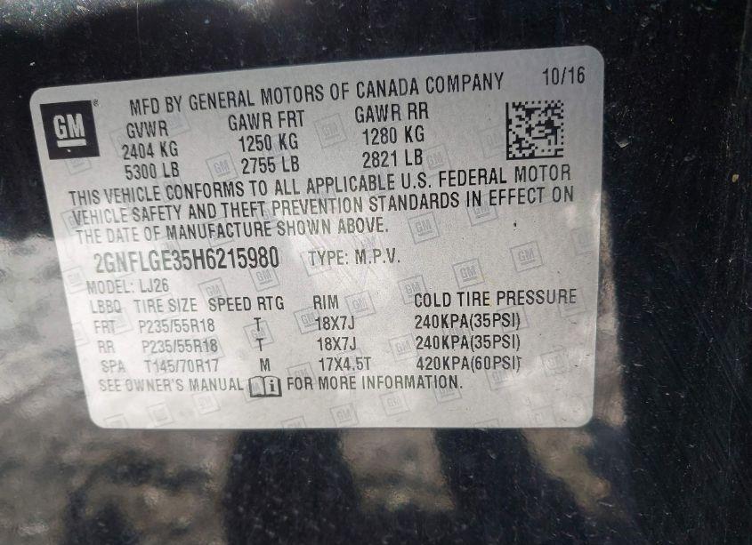 Photo 9 of 2017 Chevrolet Equinox PREMIER (VIN 2GNFLGE35H6215980)