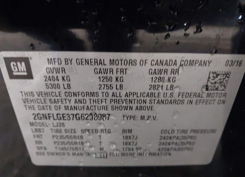 Photo 9 of 2016 Chevrolet Equinox LTZ (VIN 2GNFLGE37G6298987)