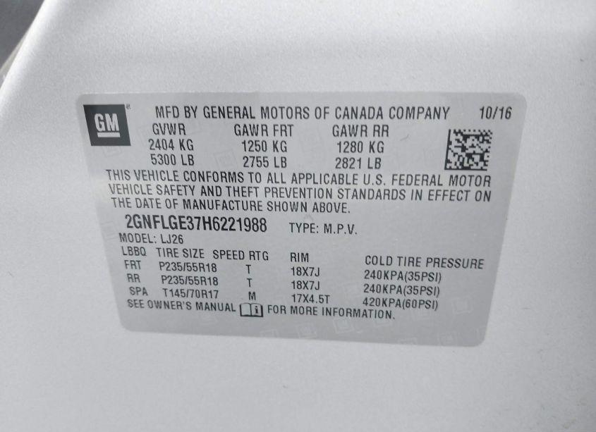 Photo 9 of 2017 Chevrolet Equinox PREMIER (VIN 2GNFLGE37H6221988)