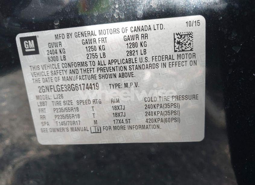 Photo 9 of 2016 Chevrolet Equinox LTZ (VIN 2GNFLGE38G6174419)