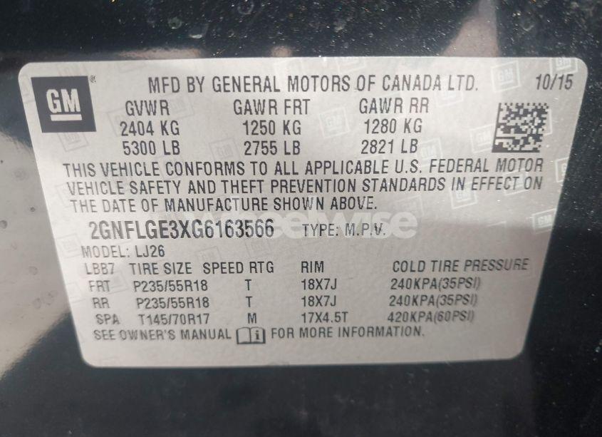 Photo 9 of 2016 Chevrolet Equinox LTZ (VIN 2GNFLGE3XG6163566)