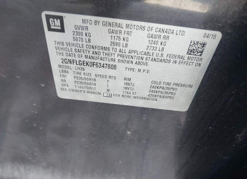 Photo 9 of 2015 Chevrolet Equinox 2LT (VIN 2GNFLGEK0F6347808)