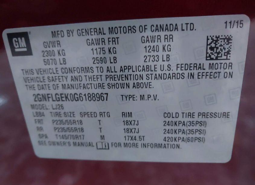 Photo 9 of 2016 Chevrolet Equinox LTZ (VIN 2GNFLGEK0G6188967)