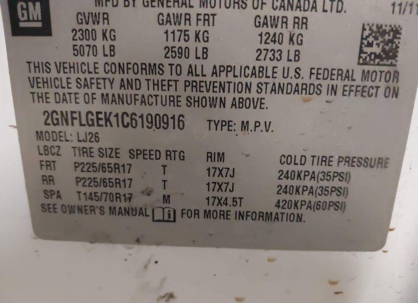 Photo 9 of 2012 Chevrolet Equinox LTZ (VIN 2GNFLGEK1C6190916)