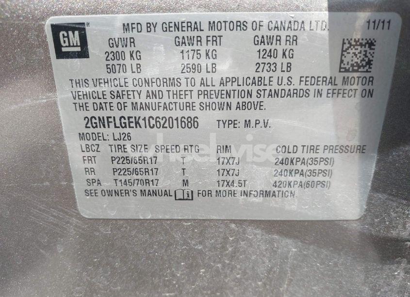 Photo 9 of 2012 Chevrolet Equinox LTZ (VIN 2GNFLGEK1C6201686)