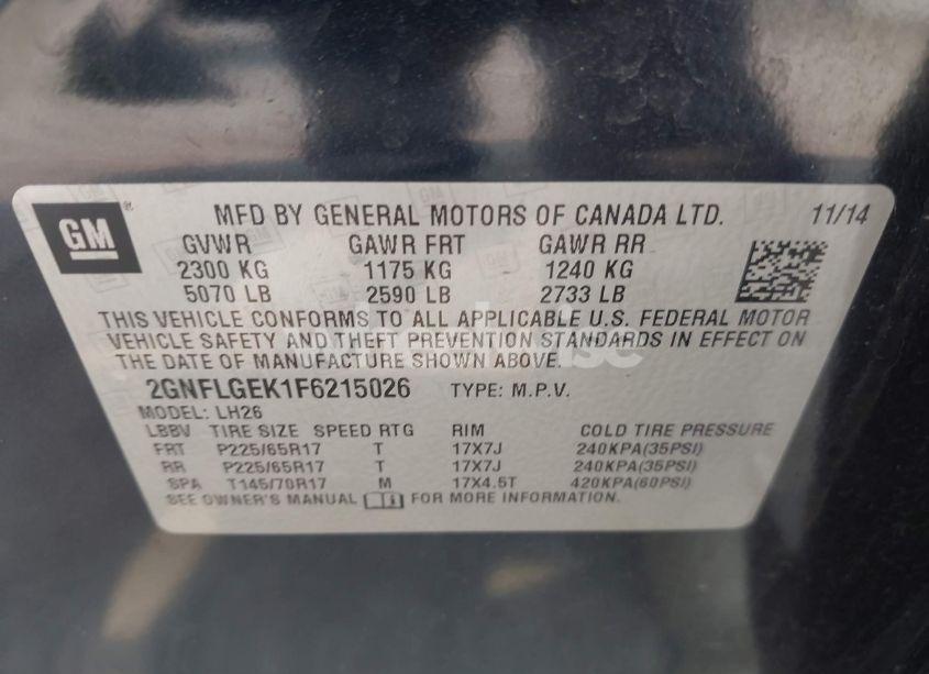 Photo 9 of 2015 Chevrolet Equinox 2LT (VIN 2GNFLGEK1F6215026)