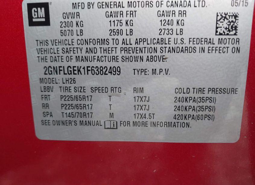 Photo 9 of 2015 Chevrolet Equinox 2LT (VIN 2GNFLGEK1F6382499)