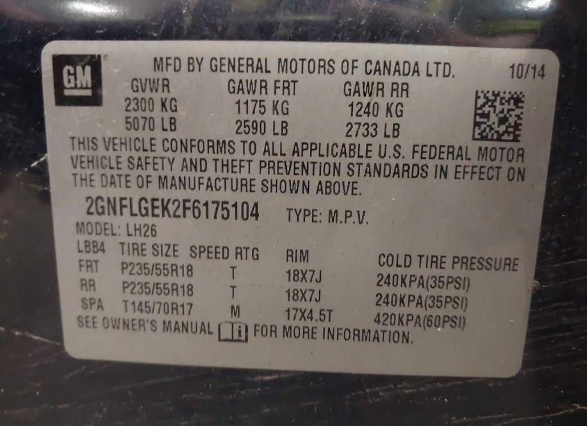 Photo 9 of 2015 Chevrolet Equinox 2LT (VIN 2GNFLGEK2F6175104)