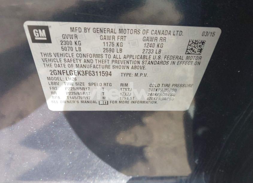 Photo 9 of 2015 Chevrolet Equinox 2LT (VIN 2GNFLGEK3F6311594)