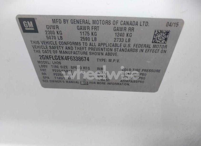 Photo 9 of 2015 Chevrolet Equinox 2LT (VIN 2GNFLGEK4F6338674)