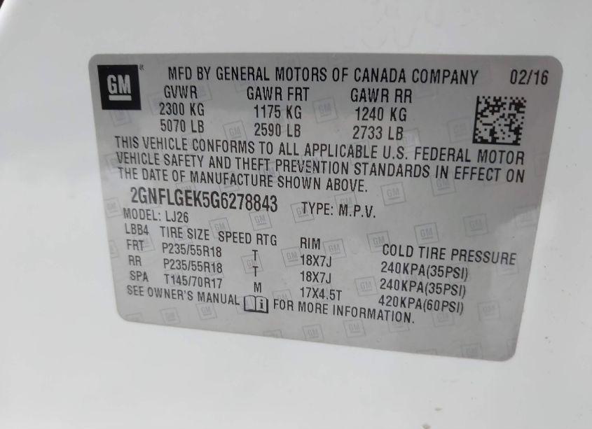 Photo 9 of 2016 Chevrolet Equinox LTZ (VIN 2GNFLGEK5G6278843)