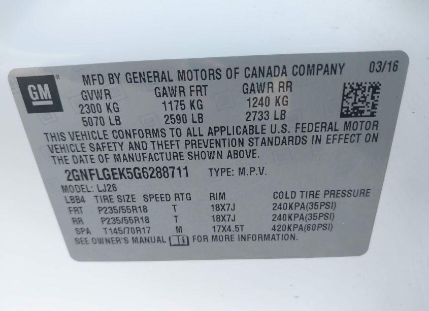 Photo 9 of 2016 Chevrolet Equinox LTZ (VIN 2GNFLGEK5G6288711)