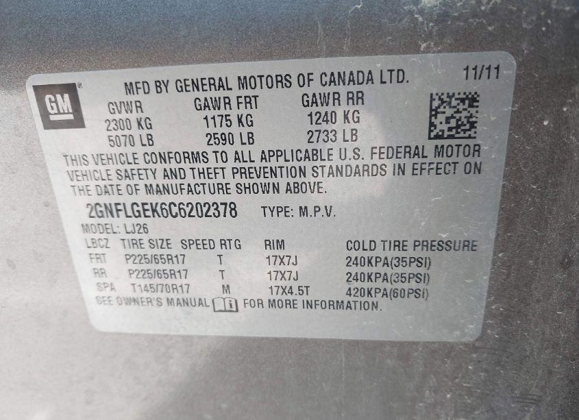 Photo 9 of 2012 Chevrolet Equinox LTZ (VIN 2GNFLGEK6C6202378)