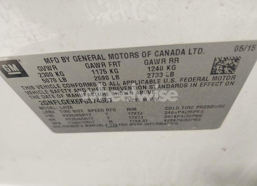 Photo 9 of 2015 Chevrolet Equinox 2LT (VIN 2GNFLGEK6F6374687)