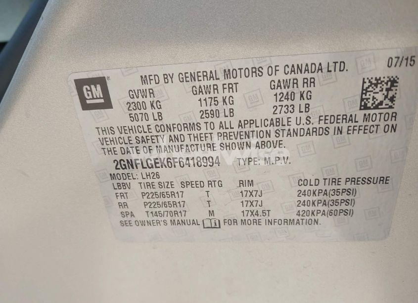 Photo 9 of 2015 Chevrolet Equinox 2LT (VIN 2GNFLGEK6F6418994)