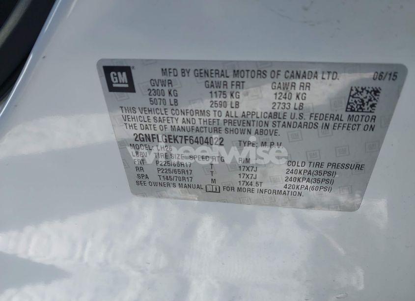 Photo 9 of 2015 Chevrolet Equinox 2LT (VIN 2GNFLGEK7F6404022)