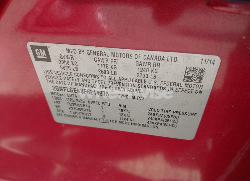 Photo 9 of 2015 Chevrolet Equinox 2LT (VIN 2GNFLGEK8F6214973)