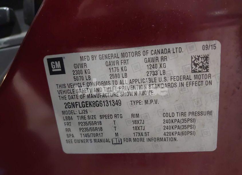 Photo 9 of 2016 Chevrolet Equinox LTZ (VIN 2GNFLGEK8G6131349)