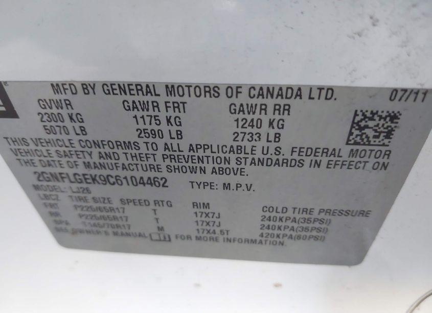 Photo 9 of 2012 Chevrolet Equinox LTZ (VIN 2GNFLGEK9C6104462)