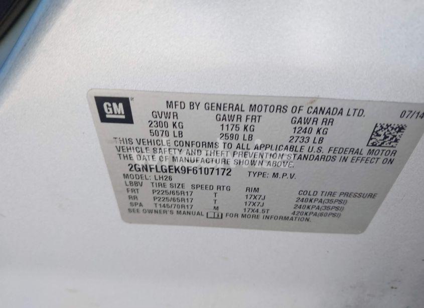 Photo 9 of 2015 Chevrolet Equinox 2LT (VIN 2GNFLGEK9F6107172)