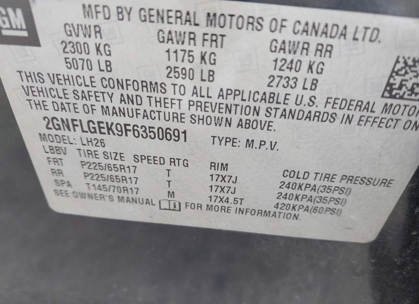 Photo 9 of 2015 Chevrolet Equinox 2LT (VIN 2GNFLGEK9F6350691)