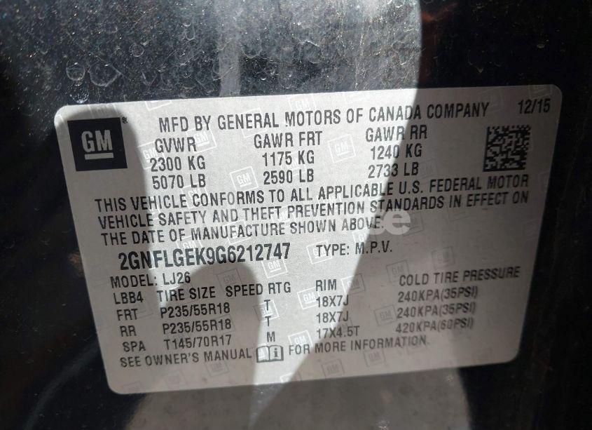 Photo 9 of 2016 Chevrolet Equinox LTZ (VIN 2GNFLGEK9G6212747)