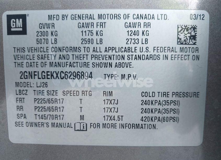 Photo 9 of 2012 Chevrolet Equinox LTZ (VIN 2GNFLGEKXC6296894)